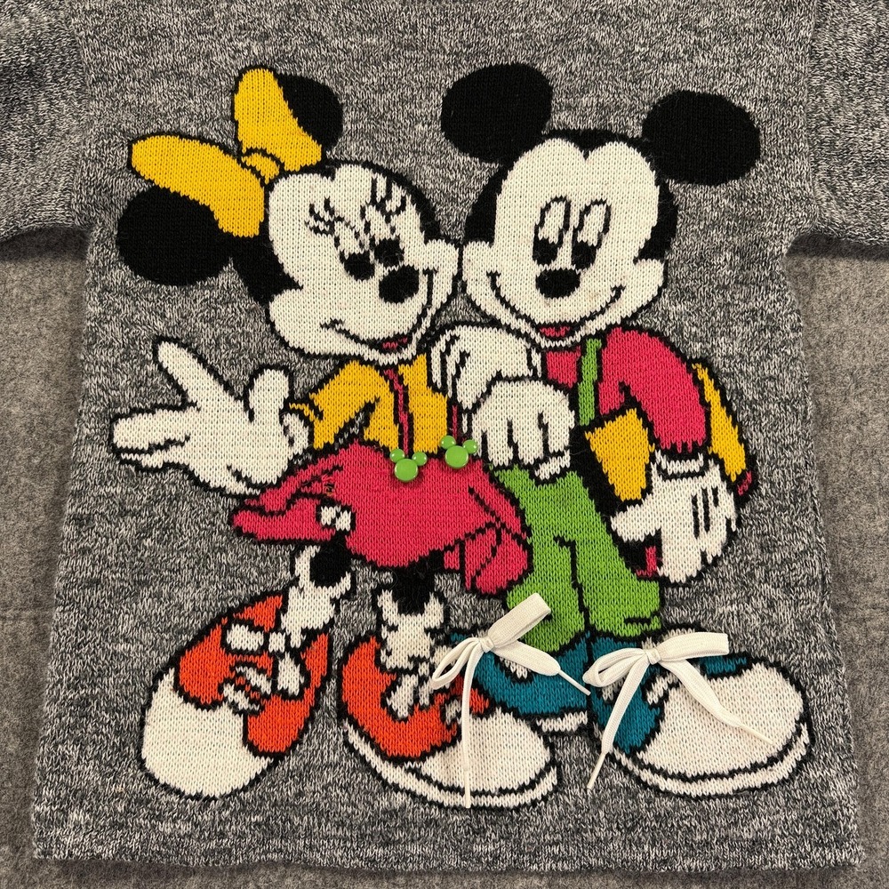 Vintage Mickeys For Kids Stuff Sweater Girls Large Gray Mickey Minnie 90s - Picture 3 of 10
